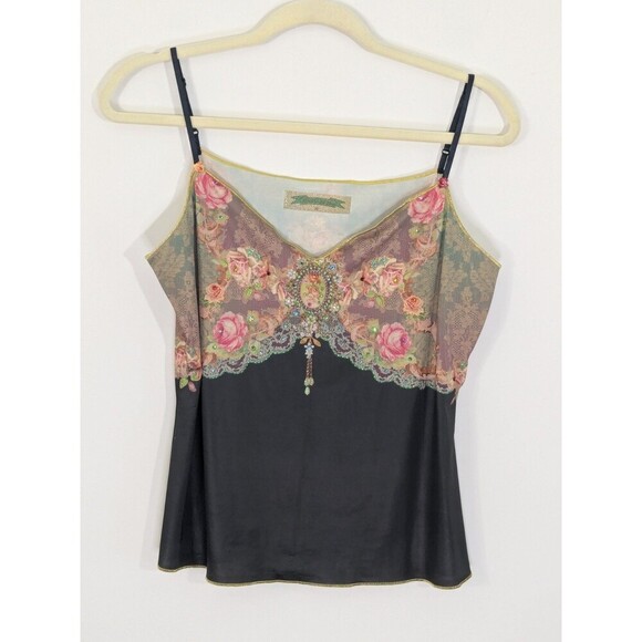 Michal Negrin Floral Cami Top Embellished Jewels Baroque Boho Chic Y2K Rare Sz M - Picture 1 of 15
